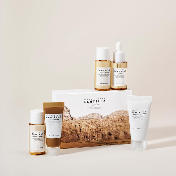 SKIN1004 Madagascar Centella Travel Kit, Toner, Ampoule, Soothing Cream, Cleansing Oil, Ampoule Foam, Basic Skincare Box, Compact Size, Gift Sets, Mothers Day Gifts for Mom Gifts for Women, Trial Kit