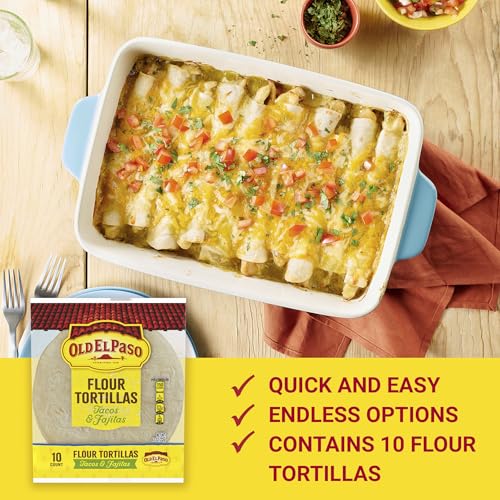 Old El Paso Flour Tortillas for Soft Tacos and Fajitas, Meal Prep, 10 Ct, 8.2 oz