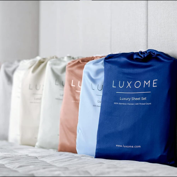 LUXOME Luxury Sheet Set | 100% Rayon (Viscose) from Bamboo | King Size - Stone | Deep Pockets | 4-Piece Set (Fitted, Flat, 2 Pillowcases)
