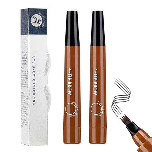 2 Pcs Microblading Eyebrow Contouring Pen, 3D Waterproof Magic Eyebrow Pencil, 4-Tip Microblade Brow Pen Magic Eyebrow Penci Fine-Stroke Long Lasting and Smudge-Proof (Brown)