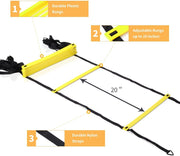 YISSVIC Agility Ladder and Cones 20 Feet 12 Adjustable Rungs Fitness Speed Training Equipment,1 Carry Bags, 10 Cones, 4 Stakes, Basketball, Soccer