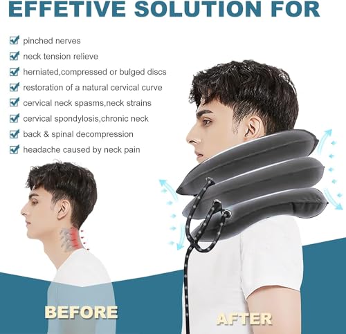 Neck Stretcher, Cervical Traction Device, Neck Traction Device, Adjustable Inflatable Neck Braces for Neck Pain and Support, Neck Stretcher Cervical Traction, Neck Decompression Home Use (Gray)