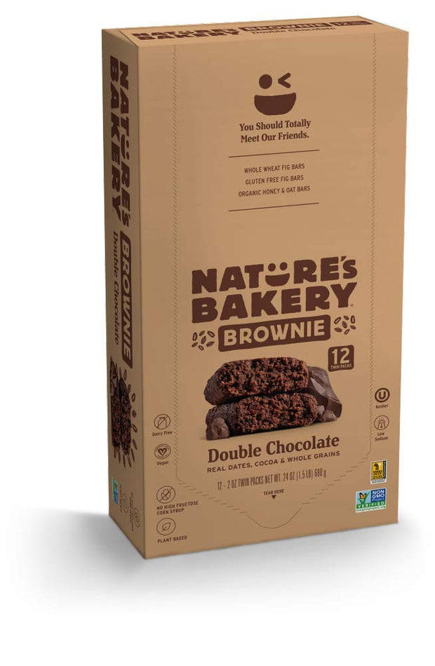 Nature’s Bakery Whole Wheat Fig Bars, Double Chocolate Brownie, Real Fruit, Vegan, Non-GMO, Snack bar, 1 box with 12 twin packs (12 twin packs)