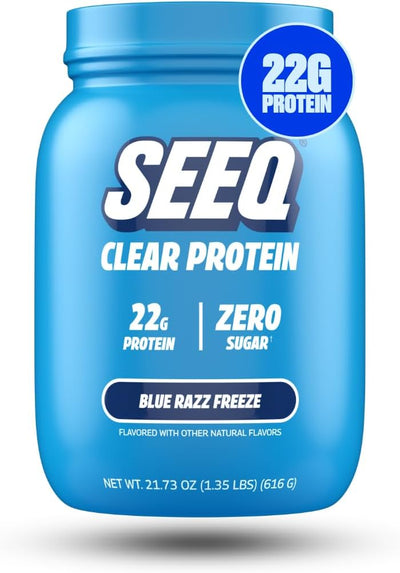 SEEQ Clear Protein Powder - Blue Razz Freeze - 22 Servings - 22g Clear Whey Protein Isolate - Zero Sugar - 0g Lactose - Allergen Friendly - GLP1 Support - Bone Health - Muscle Post Workout Recovery