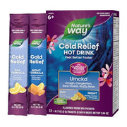 Nature's Way Cold Relief Hot Drink, Umcka, Homeopathic, Clinically Proven Pelargonium Sidoides 1X, for Cough, Congestion, Sore Throat, Stuffy Nose, Day & Night Formula, 12 Packets (Packaging May Vary)
