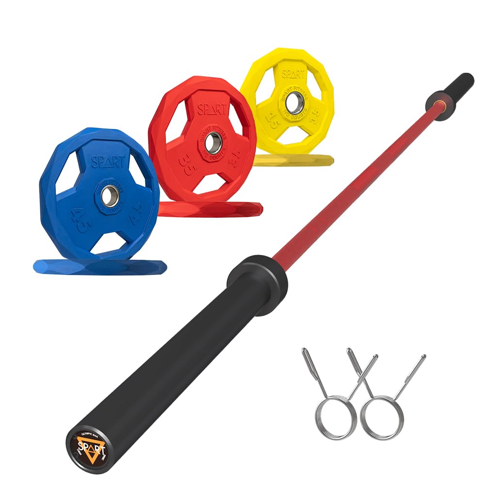 7FT Olympic Barbell Bar with Weight Plate Set Combo, Solid Olympic Bar with Bearings, 700Lbs Capacity Weight Bar for Home Gym Strength Training, Weightlifting, Powerlifting, Fit for 2" Olympic Plates