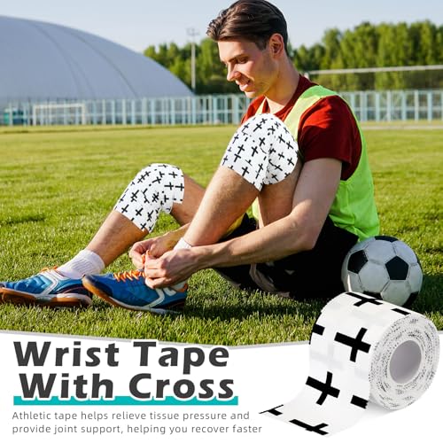 TrelaCo 1 Pcs Wrist Tape Baseball Cross Athletic 2in x 23ft Cotton Cross Wrist Tape Serrated Edges for Fingers Ankles Injury Wrap, Football Baseball Hockey Soccer (White)