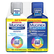 Mucinex Maximum Strength Fast-Max Cold & Flu and Nightshift, All-in-One Multi Symptom Relief Liquid, 6 Fl Oz - 2 Count (Pack of 1)