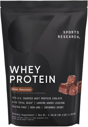 Sports Research Whey Protein Isolate - Sports Nutrition Protein Powder 25g per Scoop - 2lb Bag Whey Protein - Dutch Chocolate Bulk Protein Powder, 25 Servings