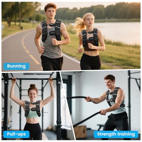 Weighted Vest for Woman Men, 6lb/8lb/12lb/16lb/20lb/30lb Weight Vest with Reflective Stripe, Weight Vests Adjustable for Walking, Weight Loss, Training, Running
