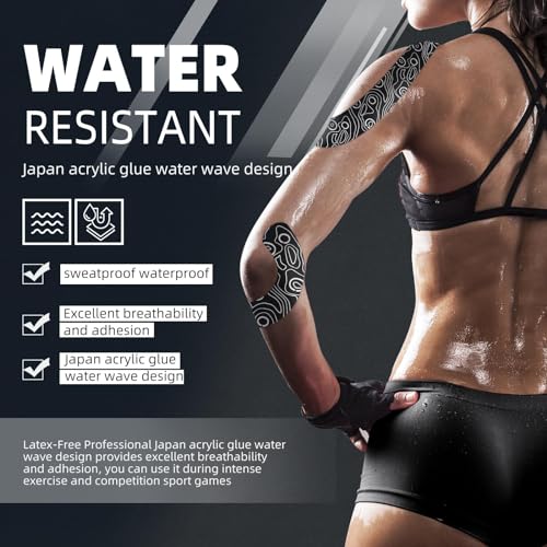 OK TAPE PRO Kinesiology Tape Uncut Roll, Elastic Physical Therapy Athletic Tape for Pain Relief, Muscle Support, Kinetic Tape, Water Resistant, 2in X 16.4ft -Black 2 Rolls