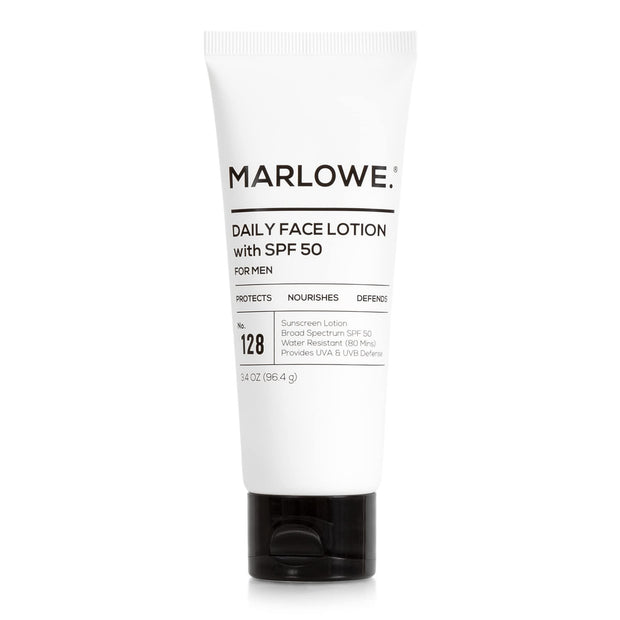 MARLOWE. Mens Skin Care Set, No. 204 Daily Essential Face Kit, No. 121 Facial Cleanser, No. 123 Facial Moisturizer, No. 127 Eye Cream, No. 128 Daily Face Lotion with SPF 50, Great Gift for Men