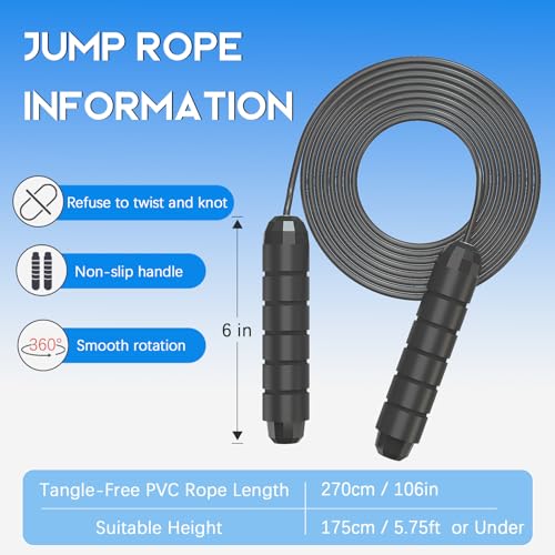 Jump Rope 3 Pack, Adjustable Tangle-Free Speed Jumping Rope for Men Women and Kids Fitness, Steel Skipping Rope with Foam Handles Ball Bearings for Exercise & Slim Body at Home School Gym