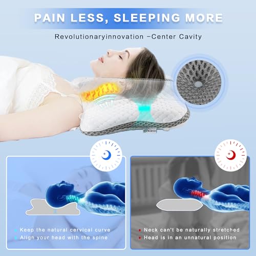 Pain Relief Cervical Pillow for Neck Support,Adjustable Ergonomic Pillow Cozy Sleeping,Odorless Orthopedic Memory Foam Pillows,Contour Bed Pillow for Side Back Stomach Sleeper