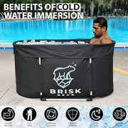 XL Oval Ice Bath Tub for Athletes with Cover by Brisk Bear - Extra Large Cold Plunge Tub for Recovery - Ice Bath Plunge Pool with Digital Timer - Cold Plunge to Soothe Muscles - Black Ice Tub