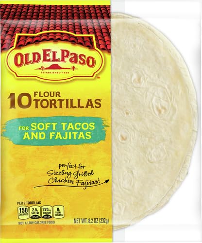Old El Paso Flour Tortillas for Soft Tacos and Fajitas, Meal Prep, 10 Ct, 8.2 oz