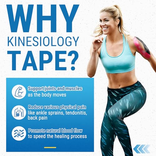 OK TAPE Synthetic Kinesiology Tape, 20 Strips Precut K Tape, Waterproof, Elastic Athletic Tape for Pain Relief & Muscle Support, Reflective Design, 2" x 10" -Purple