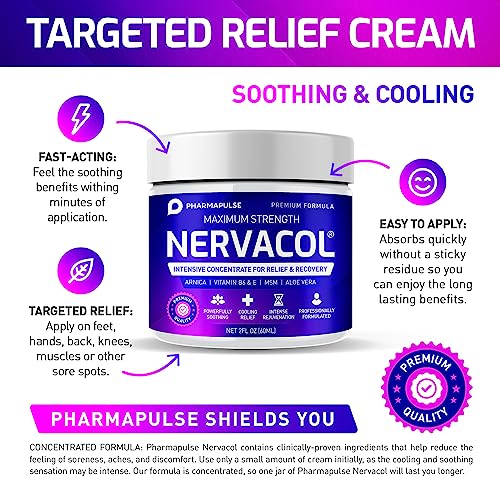 Pharmapulse Neuropathy Nerve Relief Cream – Maximum Strength for Feet, Hands, Legs, Toes, Lower Back - Alpha Lipoic Acid, Arnica, Vitamin B6, Aloe Vera, MSM - Effective Soothing