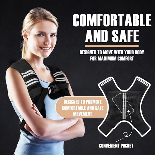 Weighted Vest Men or Women - 5/10/15/20/25/30lbs Weights with Reflective Stripe, Weighted Vest for Workout Equipment for Strength Training Running - Walking Weight Loss