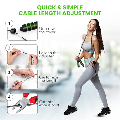 Jump Rope – Speed Jump Rope with Ball Bearings and Adjustable Cable – Jumping Cable for Men, Women, Kids – Ideal for Box, Sports, Cardio, Training – Tangle-Free Jumping and Memory Foam Handle
