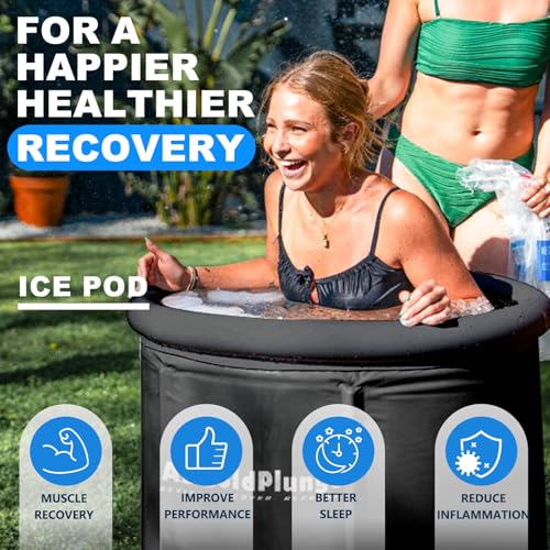 XL Ice Bath Tub for Cold Plunge, Portable Ice Pod with Lid & Cover, 100Gal Inflatable Ice Plunge Tub with 2 Drain Valves for Chiller Connection, Cold Therapy Recovery, Indoor Outdoor Use