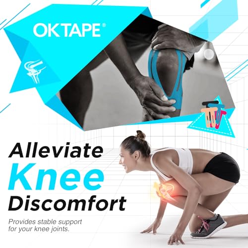 OK TAPE Nylon Kinesiology Tape for Knee, 10 Pcs Stretchable on Four Sides Precut Strips, Athletic Tape for Knee Support & Stability,Breathable and Hypoallergenic, Beige