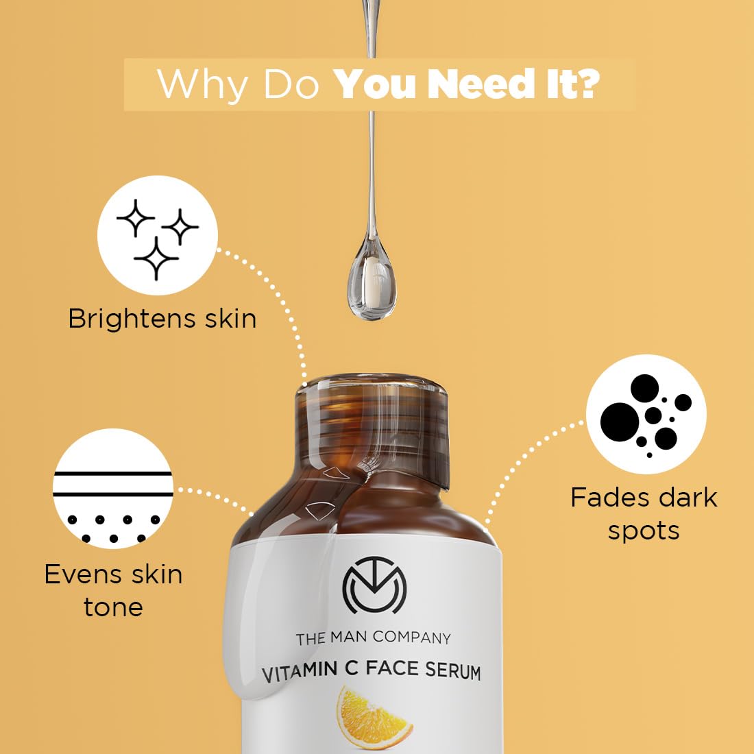 The Man Company 40% Vitamin C Face Serum With Hyaluronic Acid | Boosts Collagen | Glowing & Brightening Skin | Soft, Smooth & Supple | All Skin Types -30ml