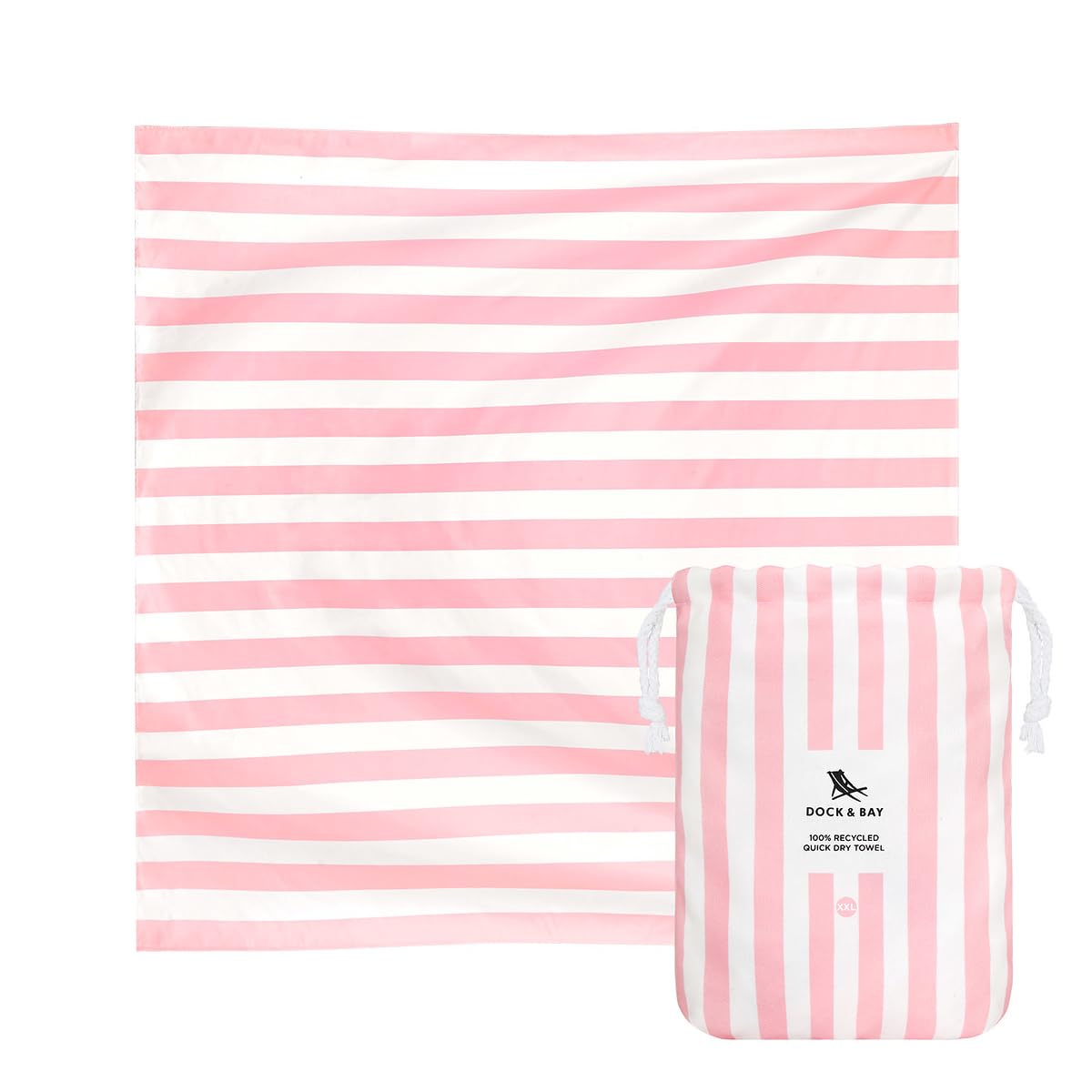 Dock & Bay Beach Towel - Quick Dry, Sand Free - Compact, Lightweight - 100% Recycled - Includes Bag - Cabana - Bondi Blue - Large (160x90cm, 63x35)