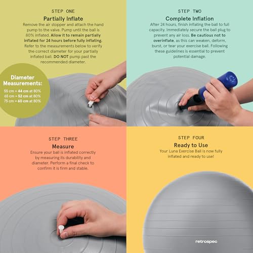 Retrospec Luna Exercise Ball with Pump - Anti-Burst Fitness Equipment for Yoga, Core Training & Stability - Home Gym Swiss Ball for Office & Pregnancy