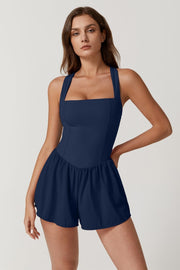 QINSEN Women's Square Neck Sleeveless Romper Jumpsuit Casual Summer One Piece Outfit with Pocket