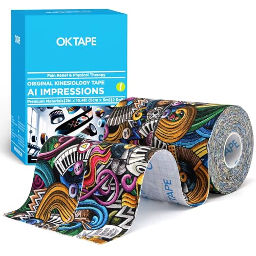 OK TAPE Hypoallergenic Digtal Printed Kinesiology Tape, Elastic Sports Athletic Tape, 2 Rolls, 2in×16.4ft Uncut Roll-DIY