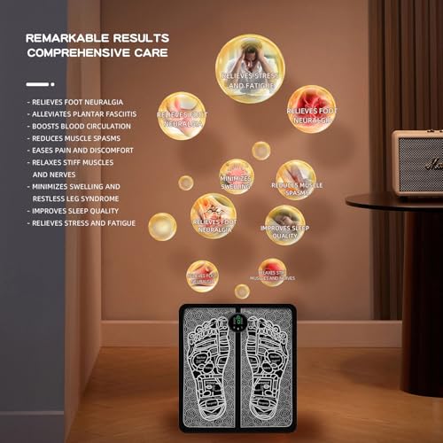 Portable MHD EMS TENS Foot Massager for Plantar Fasciitis & Neuropathy Pain Relief - Deep Tissue Electric Muscle Stimulator, Adjustable Intensity, Lightweight Design for Home, Travel, Office Use