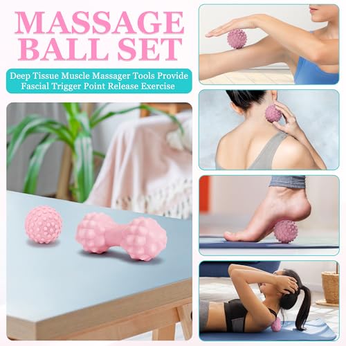 Yoga Wheel Set, Wheel Foam Roller for Back Pain & Stretching, Yoga Blocks 2 Pack with Strap, Trigger Point Therapy Massage Ball for Deep Tissue, 500lbs Capacity, Back Cracker Roller
