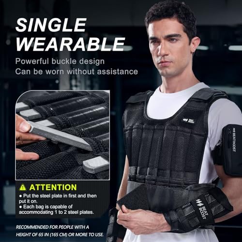 Weighted Vest Men 20lb/30lb/40lb/50lb/60lb Adjustable Weight Vest with Steel Plates Weights for Walking Strength Training Running Workout
