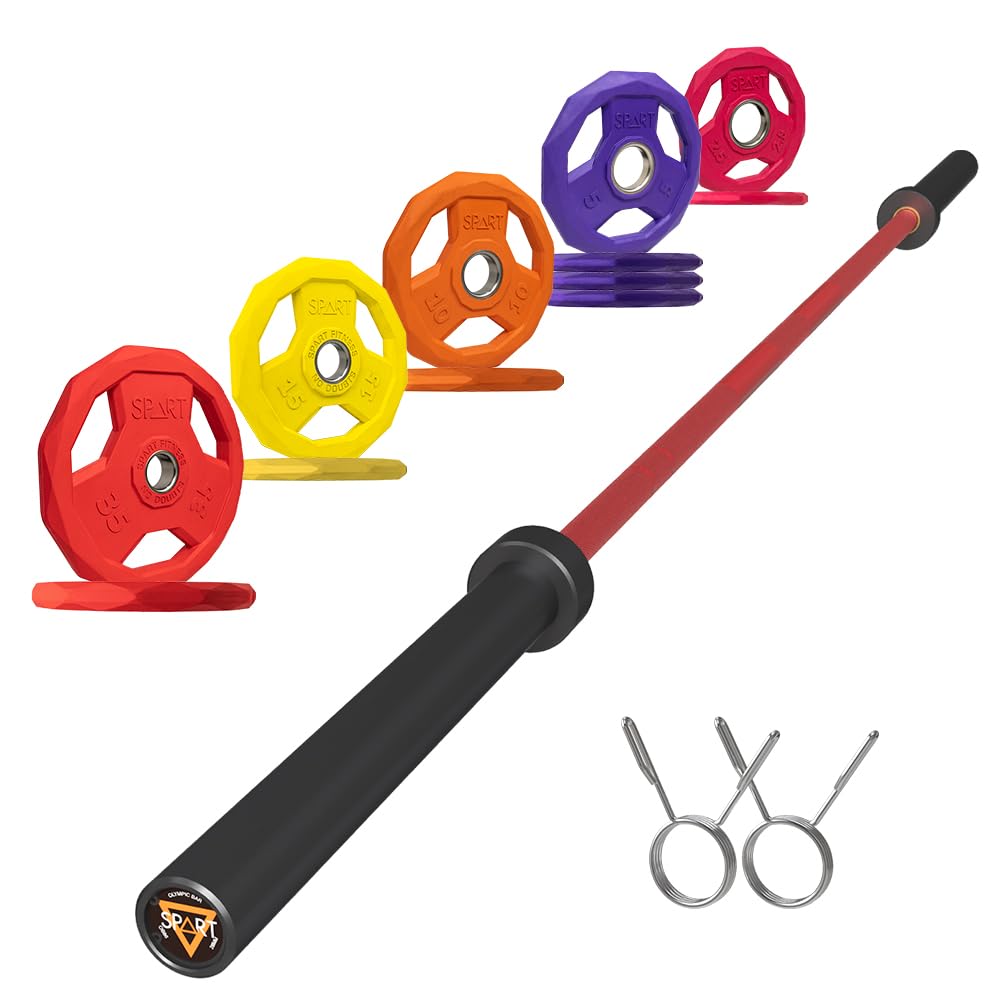 7FT Olympic Barbell Bar with Weight Plate Set Combo, Solid Olympic Bar with Bearings, 700Lbs Capacity Weight Bar for Home Gym Strength Training, Weightlifting, Powerlifting, Fit for 2" Olympic Plates