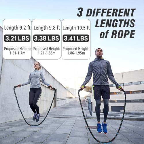 Supertrip Upgraded Weighted Jump Rope for Fitness Men Women Second Generation 360 Rotating Handles, 3.21LBS 3.38LBS 3.41LBS Polyester Heavy Skipping Rope for Exercise Workout Equipment