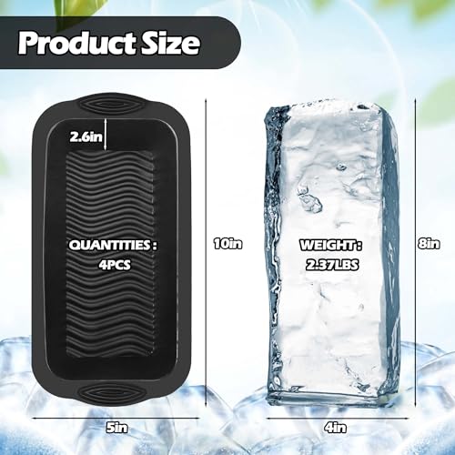 XANGNIER Extra Large Ice Block Mold,4 Pack 9.4lbs Ice Cubes for Cold Plunge or Coolers,Reusable Silicone Ice Molds for Ice Bath Chiller,Big Ice Tray