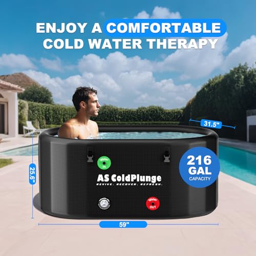 XXL Ice Bath Tub for Cold Plunge, 216 Gal Cold Plunge Tub with Insulated Lid, Inflatable PVC Ice Pod Plunge Barrel, Easy Chiller Connection, Cold Therapy Recovery, Indoor Outdoor Use