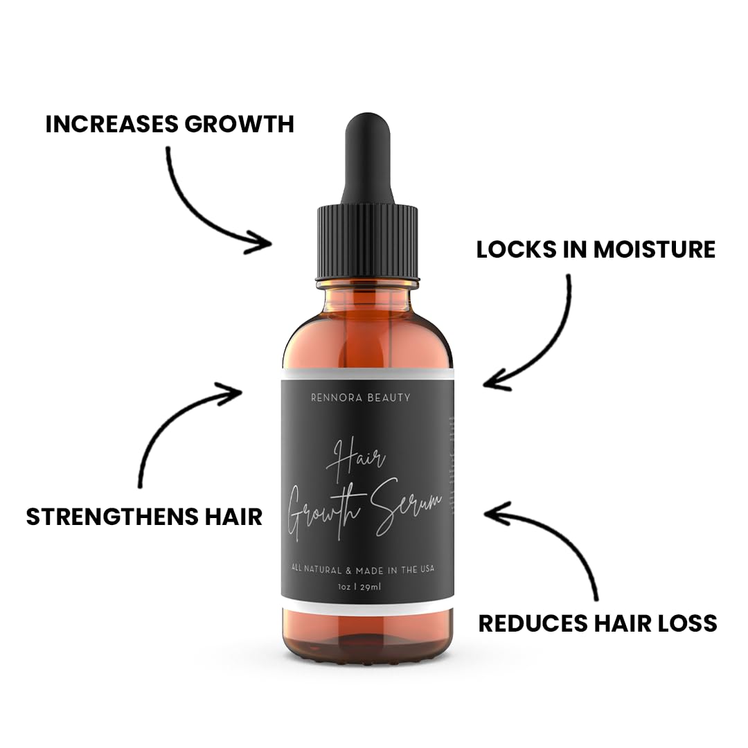Rennora Hair Growth Serum with Organic Herbs and Natural Vitamins, Peppermint Oil, Stinging Nettle, and Rosemary Oil, No Chemicals, Formulated for Hair Regrowth (2 Pack - 60 Day Supply)