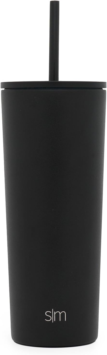 Simple Modern Insulated Tumbler with Lid and Straw | Iced Coffee Cup Reusable Stainless Steel Water Bottle Travel Mug | Gifts for Women Men Her Him | Classic Collection | 24oz | Midnight Black