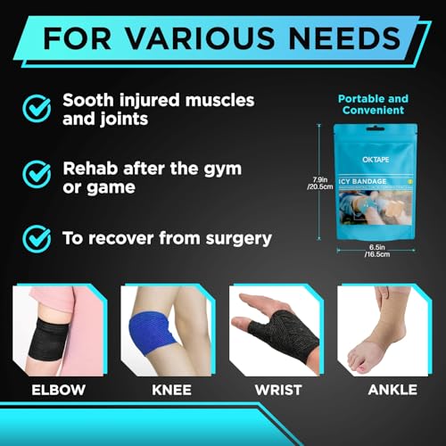 OK TAPE 2 Rolls Ice Self Stick Bandage Wrap, Instant Cold Relief for Knee, Ankle, Wrist, Cold Compress Elastic Athletic Tape for Sports Injuries, No Refrigeration Needed, 4 Inch Wide, Navy Blue
