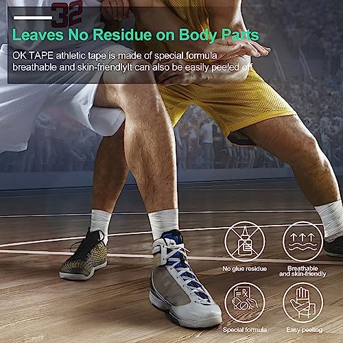 OK TAPE Athletic Sports Tape（32-Rolls - 45ft Per Roll Very Strong Tape for Athlete & Sport Trainers & First Aid Injury Wrap, Perfect for Fingers Ankles Wrist on Bat, Hockey Stick - White