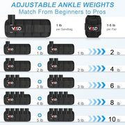 VBSD Adjustable Ankle Weights for Women Men, 1 Pair 2 4 5 6 8 10 lb Leg Weight Straps, Weighted Ankle Weights Set for Gym, Fitness, Yoga, Jogging, Walking, Aerobics, Physical Therapy
