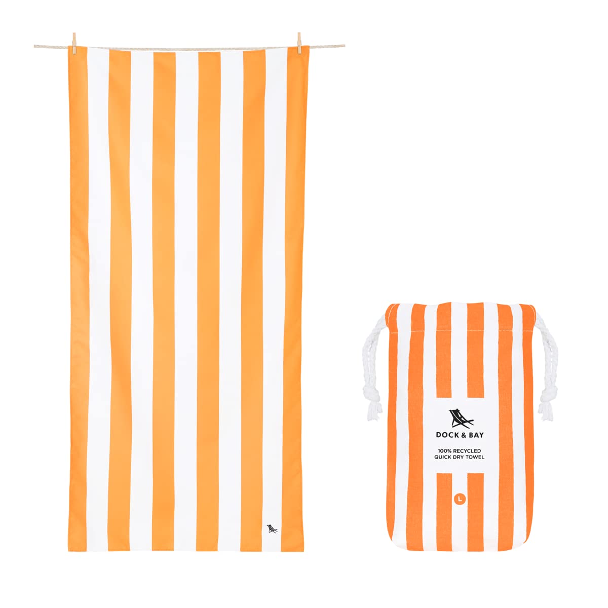 Dock & Bay Beach Towel - Quick Dry, Sand Free - Compact, Lightweight - 100% Recycled - Includes Bag - Cabana - Bondi Blue - Large (160x90cm, 63x35)