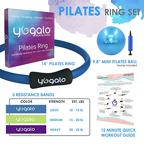 Pilates Ring and Ball Set with 3 Resistance Bands - Pilates Equipment for Home Workout - Magic Circle Pilates Ring 14 Inch to Tone, Sculpt and Strengthen - Fitness Ring for Yoga and Pilates