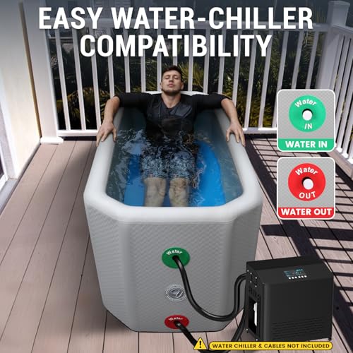 XXL Cold Plunge Tub for Athletes, Compatible with Water Chillers, 224-Gallon Inflatable Ice Bath Tub with Insulated Lid, Thermometer, Water-Absorbent Mat, Portable Ice Pod for Cold Water Therapy