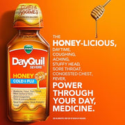 VICKS DayQuil & NyQuil SEVERE Honey Flavor Co-Pack, Cold & Flu Medicine, Relieves Headache, Fever, Sore Throat, Minor Aches & Pains, Nasal Congestion, Sinus Pressure, Stuffy Nose, and Cough, 2x12oz