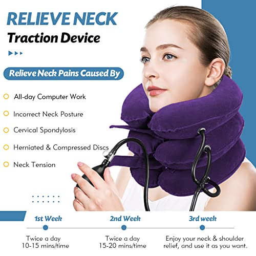 Neck Stretcher, Cervical Traction Device, Neck Traction Device, Neck Pain Relief, Adjustable Inflatable Neck Brace & Neck Stretcher Cervical Traction, Neck Decompression Home Use (Purple)