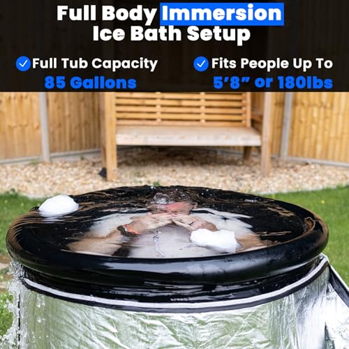 The Cold Pod Insulated Cold Plunge Tub Bundle - 85Gal Ice Bath Round Tubs with Energy Saving Multi-Layer Cover - Chiller Compatible&Silver Reflective