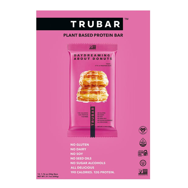 TRUBAR Vegan Protein Bar, Shake it Bake it Birthday Cake it, Gluten Free, Plant Based Protein, Dairy Free, Non GMO, Soy Free, No Sugar Alcohols, 12G Protein, 12G Fiber, 23G Carb, On the Go Snack Bars, 12 ct